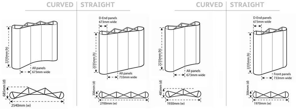 pop up stand frame sizes